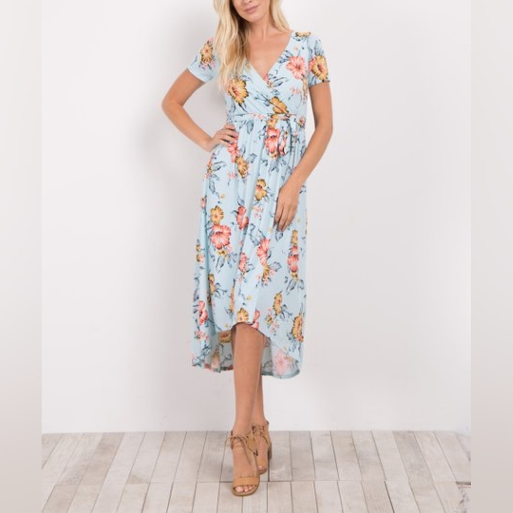 Pinkblush blue hibiscus hi-low dress